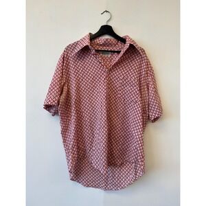 Vintage‎ Kmart Shirt Mens XL Pink White Geometric Permanent Press 70s